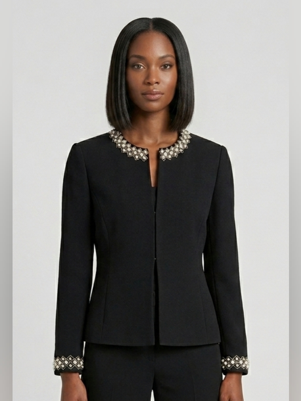 Tahari ASL Luxe Black Jeweled Collar Blazer Size 14